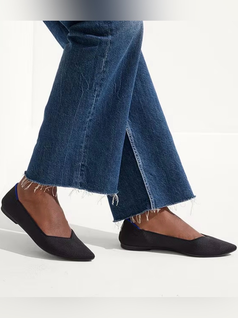 Rothy's Black Pointed-Toe Ballet Flats with Blue Trim 7